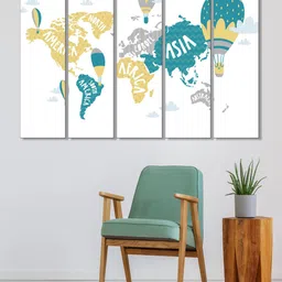999Store Set of 5 White & Blue Printed World Map Framed Wall Art-30