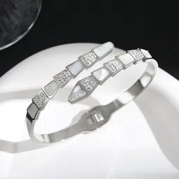 Designs & You Silver-Plated American Diamond Studded Stainless Steel Bangle-Style Bracelet-18