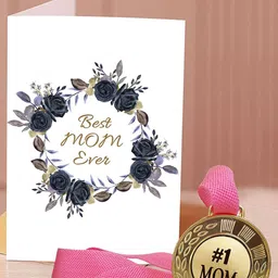 TIED RIBBONS Gift for Mothers Day Gold-Toned & Pink Medal With Printed Greeting Card-image-79