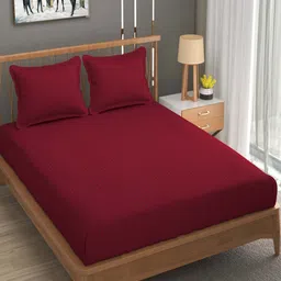 Homefab India Maroon & White Striped 180 TC 2 Queen Bedsheet with 4 Pillow Covers-image-55
