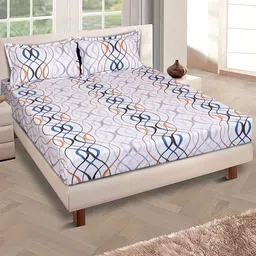 ROMEE White & Blue Abstract Microfiber 144 TC Queen Bedsheet with 2 Pillow Covers-image-15