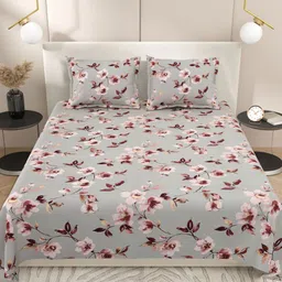 Myntra Elegant Homes Grey & Pink Floral 220 TC King Bedsheet with 2 Pillow Covers-15