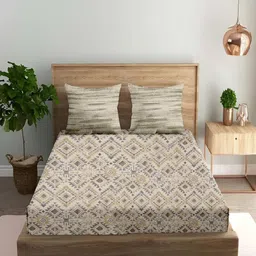 Trance Home Linen Taupe Printed Cotton 180 TC King Bedsheet Set- 2.74 m x 2.74 m-image-76