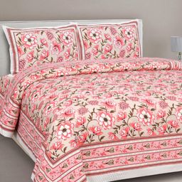 INDHOME LIFE Beige & Pink Floral Cotton 220 TC King Bedsheet with 2 Pillow Covers-image-15
