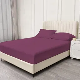 Trance Home Linen Purple Fitted Cotton 400 TC King Bedsheet With 2 Pillow Covers-image-42