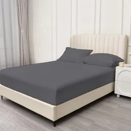 Trance Home Linen Grey Fitted Cotton 400 TC Single Bedsheet With 1 Pillow Cover-image-11