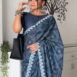 Mitera Ethnic Motifs Designer Block Print Cotton Saree-18