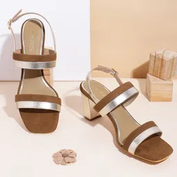 DressBerry Women Colourblocked Velvet Finish Block Heels-36
