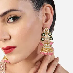 Zaveri Pearls Gold-Plated Artificial Stones & Beads Meenakari Dome Shape Jhumkas-image-72