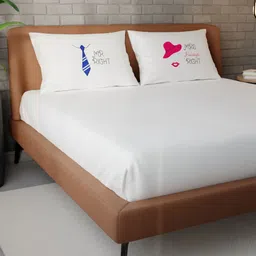 Stoa Paris White & Pink Typography 300 TC Queen Bedsheet With 2 Pillow Covers-image-35