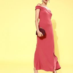 Athena Women Pretty Pink Solid Sweetheart Neck Dress-image-59
