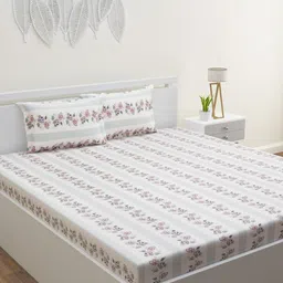 HOME AFFAIRS Cream Ethnic Motifs 144 TC Double Bedsheet with 2 Pillow Covers-image-43