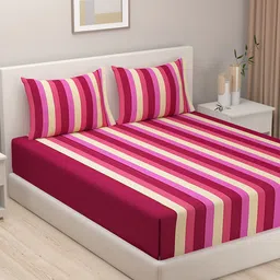 SWAYAM Multicoloured 180 TC Fine Cotton Double Bedsheet with 2 Pillow Covers-35