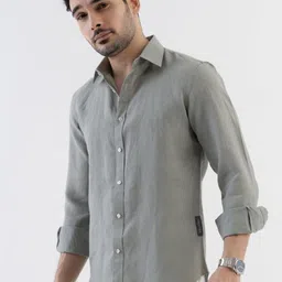 VELLURE Men's Lust Sage Pure Linen Soft Touch Full Sleeve Shirt-image-43