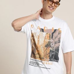 HERE&NOW Pure Cotton Graphic Printed Drop-Shoulder Sleeves Relaxed Fit T-Shirt-picture-47