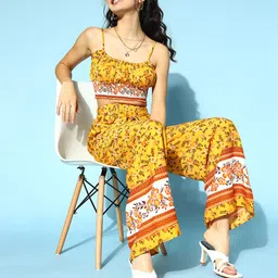 Berrylush Women Bright Yellow Printed Top with Trousers-picture-5