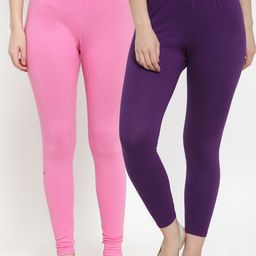GRACIT Women Pack of 2 Modern Lycra Solid Ankle Length Leggings-image-101