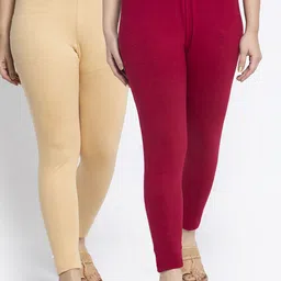 GRACIT Women Pack of 2 Modern Lycra Solid Ankle Length Leggings-25