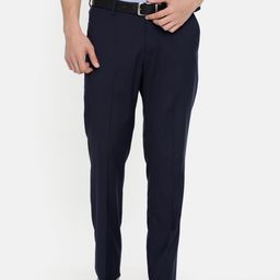 U.S. Polo Assn. Men Navy Blue & Black Tailored Slim Fit Checked Formal Trousers-image-74