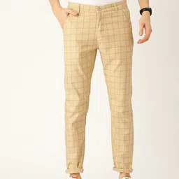 SOJANYA Men Beige & Green Smart Smart Regular Fit Checked Trousers-image-61