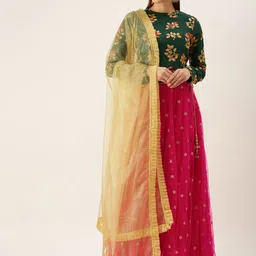 Ethnovog GreenPink Embroidered Made to Measure LehengaBlouse With Dupatta-image-95