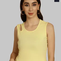 Friskers Yellow & Navy Blue Keyhole Neck Cotton Sleeveless Top-picture-6