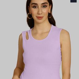 Friskers Purple & Navy Blue Keyhole Neck Cotton Sleeveless Top-picture-45