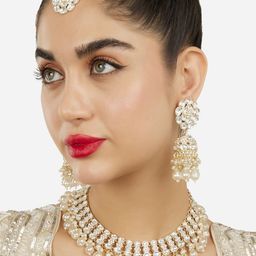 Zaveri Pearls Gold Plated Kundan Studded & Beaded Jewellery Set-image-40