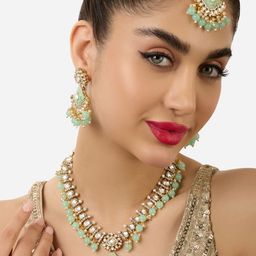 Zaveri Pearls Gold-Plated Kundan-Studded & Beaded Jewellery Set-image-99