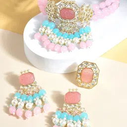 Zaveri Pearls Gold-Plated Kundan Studded & Beaded Jewellery Set-image-58