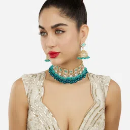 Zaveri Pearls Gold-Plated Stones Studded & Beaded Jewellery Set-image-23