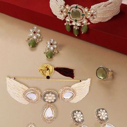 Zaveri Pearls Gold-Plated Stones Studded & Beaded Jewellery Set-image-16