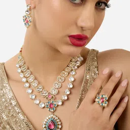 Zaveri Pearls Gold-Plated Stones-Studded Layered Jewellery Set-30