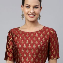 flaher Women Maroon & Gold Ethnic Motifs Jacquard Woven Design Saree Blouse with Tie-Ups-picture-36