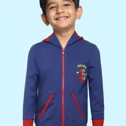 toothless Boys Blue & Red Pure Cotton Solid Hooded Open Front Jacket-56