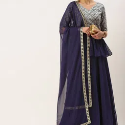 Ethnovog Embroidered Thread Work Ready To Wear Lehenga & Blouse With Dupatta-image-21