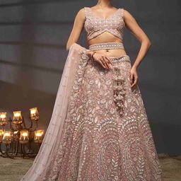 panchhi Pink Embroidered Sequinned Semi-Stitched Lehenga & Unstitched Blouse With Dupatta-image-19