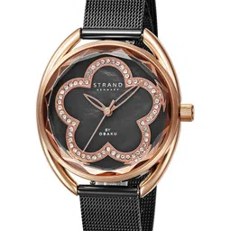STRAND BY OBAKU Women Black Brass Patterned Dial & Black Stainless Steel Bracelet Style Straps Analogue Watch-image-84