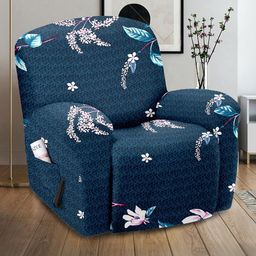 Myntra Elegant Homes Navy Blue & Pink Printed Polyester 1 Piece Sofa Cover With Arms-2