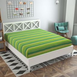 RANGBHAR Green Striped Cotton Single Bed Cover-3