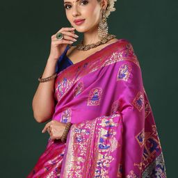 HERE&NOW Women Ethnic Motifs Woven Design Zari Designer Banarasi Saree-picture-42