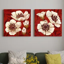 Art Street Red & Cream-Colored 2-Pieces Hibiscus Flower Printed Framed Wall Art-10