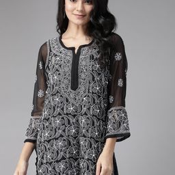 ADA Women Black & White Chikankari Hand Embroidered Straight Handloom Kurti-picture-34