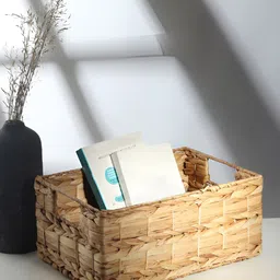 HABERE INDIA Bohemian Beige Bamboo Multi-Utility Waterhyacinth Open Storage Organisers-9