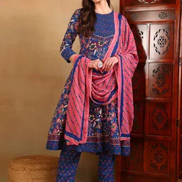 KALINI Ethnic Motifs Printed A-Line Kurta With Trousers &  Dupatta-picture-3