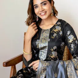 SKYLEE Floral Woven Design Straight Kurta With Trousers & Dupatta-picture-37