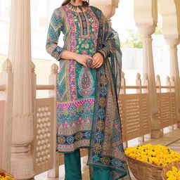 KALINI Women Floral Printed Regular Kurta with Trousers & With Dupatta-10
