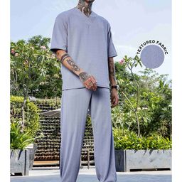 House of Koala Unisex Textured Oversized V-Neck Tee & Trackpant Co-ord Set-image-49