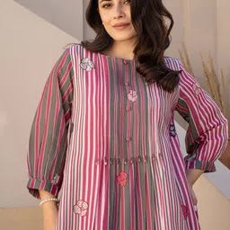 Indo Era Striped A-Line Pure Cotton Kurta With Trousers-38