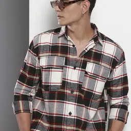 The Indian Garage Co Pure Cotton Checked Drop-Shoulder Sleeves Relaxed Fit Casual Shirt-image-12